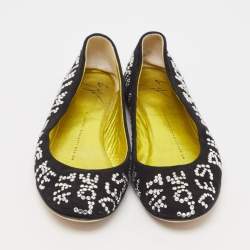 Giuseppe Zanotti Black Suede Crystal Embellished Ballet Flats Size 36
