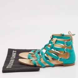 Pre Owned Giuseppe Zanotti Blue Suede Strappy Flat Slides Size 36