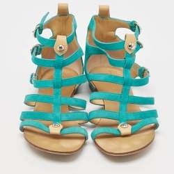 Pre Owned Giuseppe Zanotti Blue Suede Strappy Flat Slides Size 36