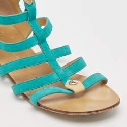 Pre Owned Giuseppe Zanotti Blue Suede Strappy Flat Slides Size 36