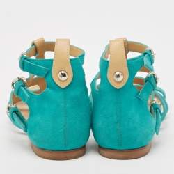 Pre Owned Giuseppe Zanotti Blue Suede Strappy Flat Slides Size 36