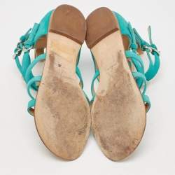 Pre Owned Giuseppe Zanotti Blue Suede Strappy Flat Slides Size 36