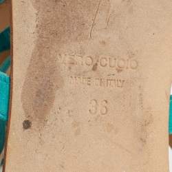 Pre Owned Giuseppe Zanotti Blue Suede Strappy Flat Slides Size 36