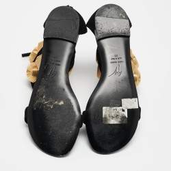 Giuseppe Zanotti Black Suede Crystal Embellished Ankle Strap Flat Sandals Size 36