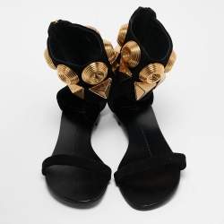 Giuseppe Zanotti Black Suede Crystal Embellished Ankle Strap Flat Sandals Size 36