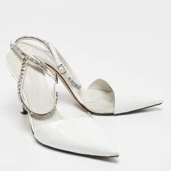 Giuseppe Zanotti White Patent Leather and PVC Crystal Embellished Pumps Size 38