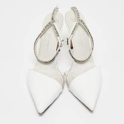Giuseppe Zanotti White Patent Leather and PVC Crystal Embellished Pumps Size 38