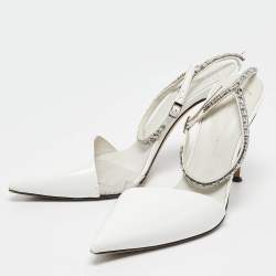 Giuseppe Zanotti White Patent Leather and PVC Crystal Embellished Pumps Size 38