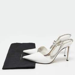 Giuseppe Zanotti White Patent Leather and PVC Crystal Embellished Pumps Size 38