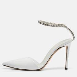 Giuseppe Zanotti White Patent Leather and PVC Crystal Embellished Pumps Size 38