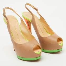 Giuseppe Zanotti Multicolor Leather Peep Toe Platform Slingback Pumps Size 38