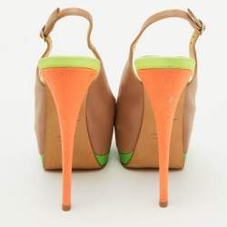Giuseppe Zanotti Multicolor Leather Peep Toe Platform Slingback Pumps Size 38