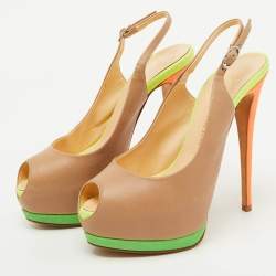 Giuseppe Zanotti Multicolor Leather Peep Toe Platform Slingback Pumps Size 38