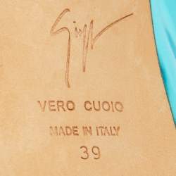 Pre Owned Giuseppe Zanotti Blue Leather Slingback Peep Toe Platform Pumps Size 39