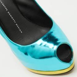 Pre Owned Giuseppe Zanotti Blue Leather Slingback Peep Toe Platform Pumps Size 39