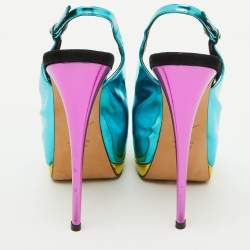 Pre Owned Giuseppe Zanotti Blue Leather Slingback Peep Toe Platform Pumps Size 39