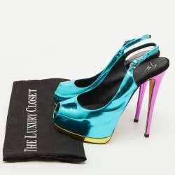 Pre Owned Giuseppe Zanotti Blue Leather Slingback Peep Toe Platform Pumps Size 39