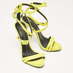 Giuseppe Zannotti Neon Green Leather Criss Cross Ankle Strap Sandals Size 37.5