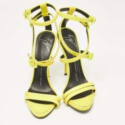 Giuseppe Zannotti Neon Green Leather Criss Cross Ankle Strap Sandals Size 37.5