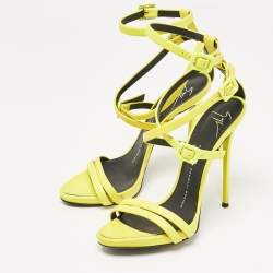 Giuseppe Zannotti Neon Green Leather Criss Cross Ankle Strap Sandals Size 37.5