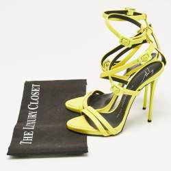 Giuseppe Zannotti Neon Green Leather Criss Cross Ankle Strap Sandals Size 37.5