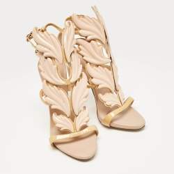 Pre Owned Giuseppe Zanotti Brown/Beige Patent Metal Cruel Ankle Strap Sandals Size 37.5