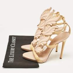 Pre Owned Giuseppe Zanotti Brown/Beige Patent Metal Cruel Ankle Strap Sandals Size 37.5