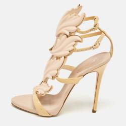 Pre Owned Giuseppe Zanotti Brown/Beige Patent Metal Cruel Ankle Strap Sandals Size 37.5