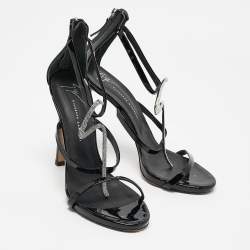 Giuseppe Zanotti Black Patent Leather Crystal Embellished Harmony G Sandals Size 38