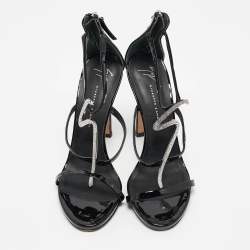 Giuseppe Zanotti Black Patent Leather Crystal Embellished Harmony G Sandals Size 38