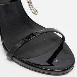 Giuseppe Zanotti Black Patent Leather Crystal Embellished Harmony G Sandals Size 38