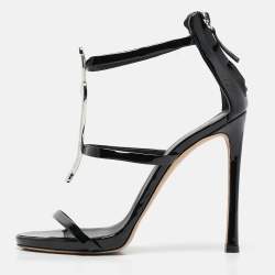 Giuseppe Zanotti Black Patent Leather Crystal Embellished Harmony G Sandals Size 38