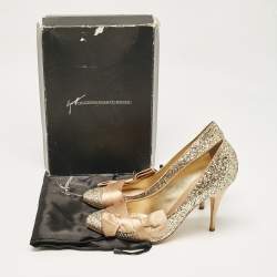 Pre Owned Giuseppe Zanotti Gold Glitter and Satin Uma Pumps Size 40