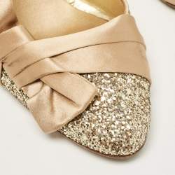 Pre Owned Giuseppe Zanotti Gold Glitter and Satin Uma Pumps Size 40