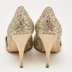 Pre Owned Giuseppe Zanotti Gold Glitter and Satin Uma Pumps Size 40