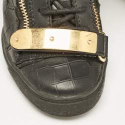 Giuseppe Zanotti Black Croc Embossed Leather Lorenze Wedge Sneakers Size 37
