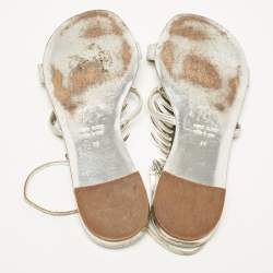 مملوكة مسبقًا Giuseppe Zanotti Silver Leather Fishbone Embellished Ankle Strap Sandals Size 36