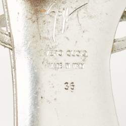 مملوكة مسبقًا Giuseppe Zanotti Silver Leather Fishbone Embellished Ankle Strap Sandals Size 36