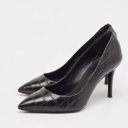 Pre Owned Giuseppe Zanotti Black Croc Embossed Leather Pointed Toe Pumps Size 36