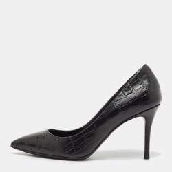 Pre Owned Giuseppe Zanotti Black Croc Embossed Leather Pointed Toe Pumps Size 36