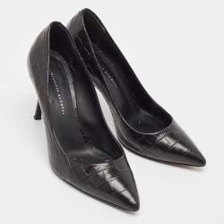 Pre Owned Giuseppe Zanotti Black Croc Embossed Leather Pointed Toe Pumps Size 36