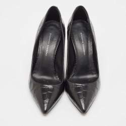 Pre Owned Giuseppe Zanotti Black Croc Embossed Leather Pointed Toe Pumps Size 36