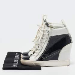 Giuseppe Zanotti Black/White Leather and Patent Leather Lorenz Wedge Sneakers Size 36