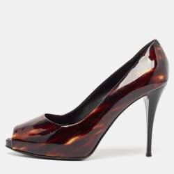 Giuseppe Zanotti Brown Patent Leather Peep Toe Pumps Size 39