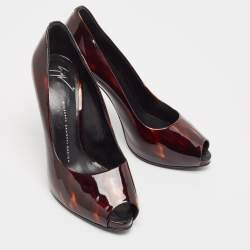 Giuseppe Zanotti Brown Patent Leather Peep Toe Pumps Size 39