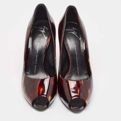 Giuseppe Zanotti Brown Patent Leather Peep Toe Pumps Size 39