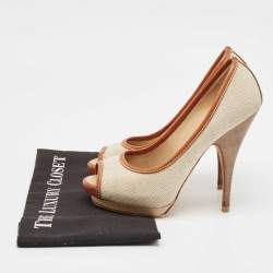 Giuseppe Zanotti Beige/Brown Canvas Peep Toe Platform Pumps Size 37