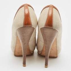 Giuseppe Zanotti Beige/Brown Canvas Peep Toe Platform Pumps Size 37