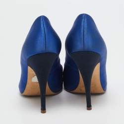 Giuseppe Zanotti Blue Satin Crystal Embellished Peep Toe Platform Pumps Size 37