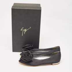 Giuseppe Zanotti Black Satin Flower Applique Ballet Flats Size 36